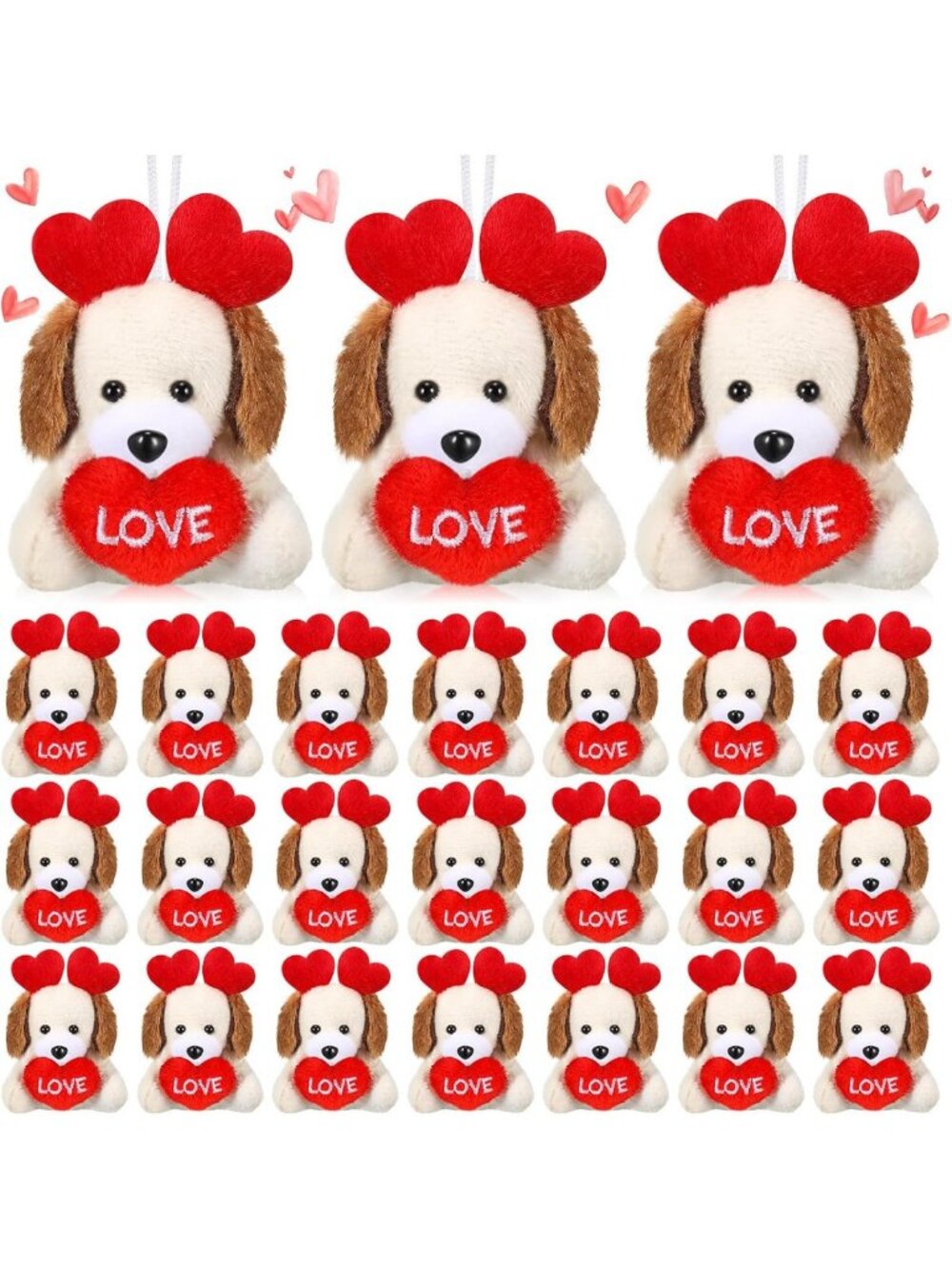 24 Pcs Mini Valentine's Day Stuffed Animals Keychains for Kids, Cute Party